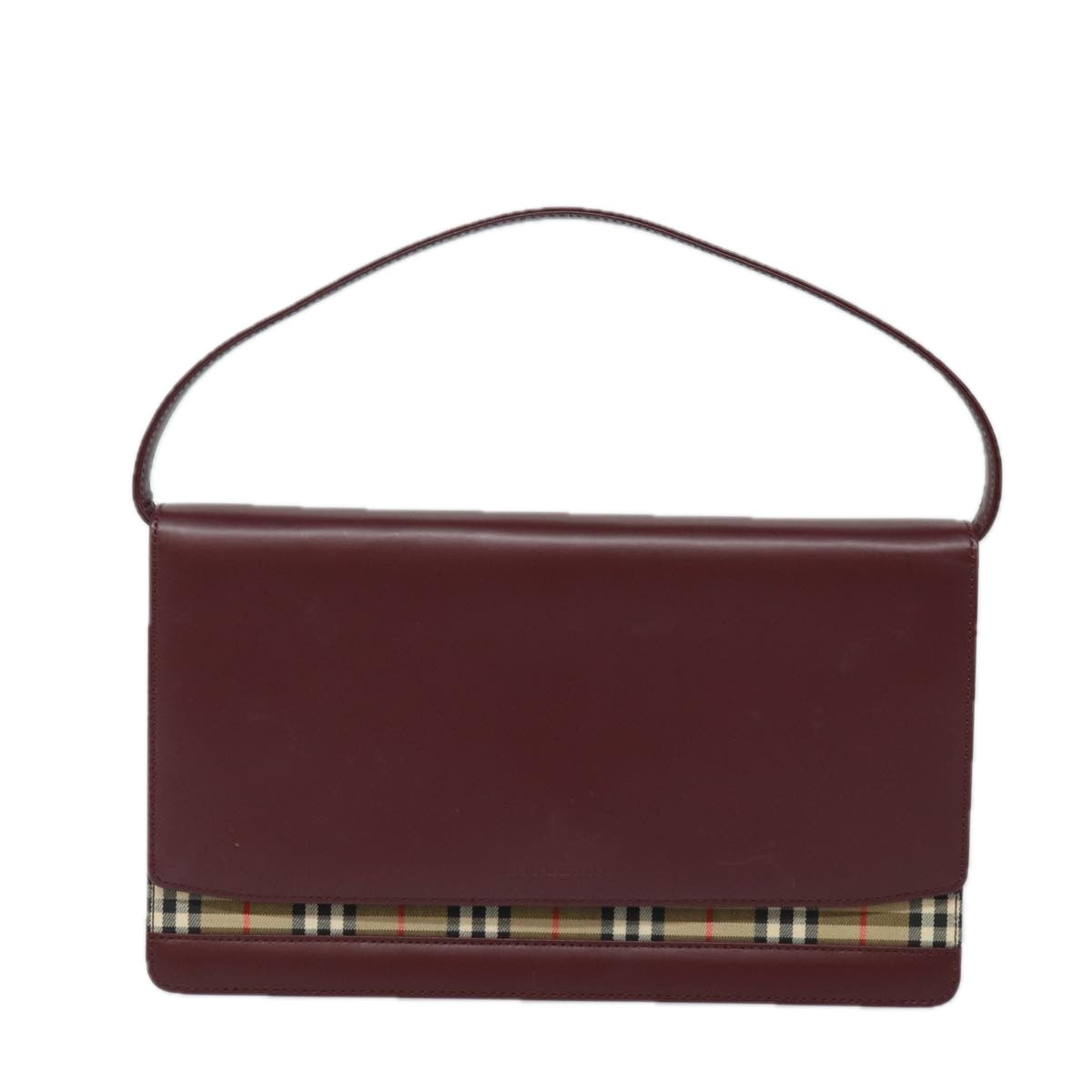 Luxury Burberry Nova Check Hand Bag Leather Red Auth yk13546