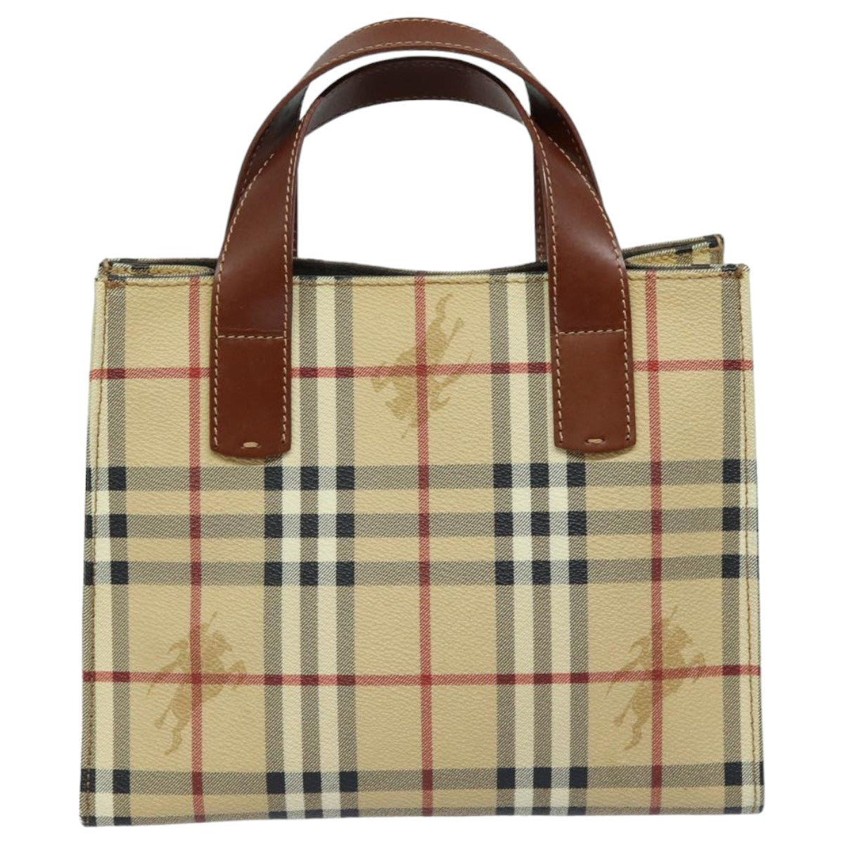 Luxury Burberry Nova Check Hand Bag PVC Leather Beige Auth yk13701