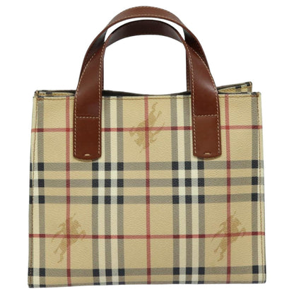 Luxury Burberry Nova Check Hand Bag PVC Leather Beige Auth yk13701