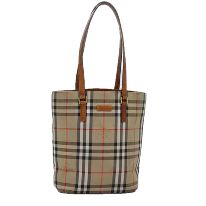 Luxury Burberry Nova Check Tote Bag Canvas Beige Auth yk13983