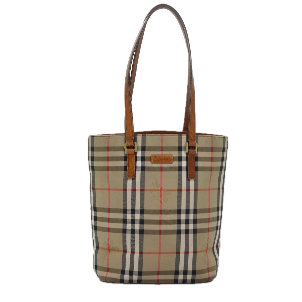 Luxury Burberry Nova Check Tote Bag Canvas Beige Auth yk13983