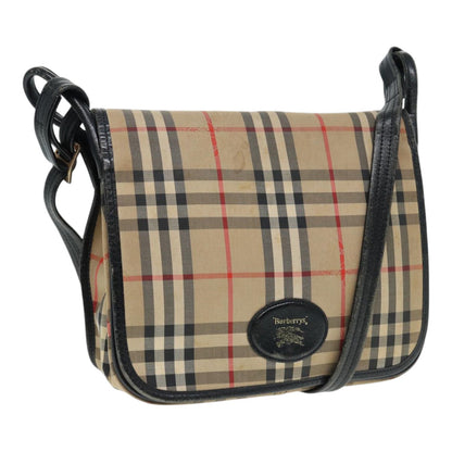 Luxury BurberrySs Nova Check Shoulder Bag Canvas Leather Beige Black gold Auth yk14273