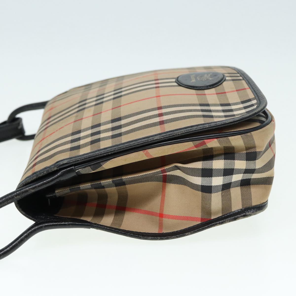 Luxury BurberrySs Nova Check Shoulder Bag Canvas Leather Beige Black gold Auth yk14273