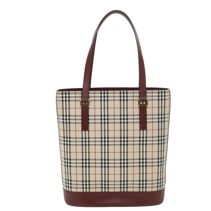 Luxury Burberry Nova Check Tote Bag Nylon Beige Auth yk6343