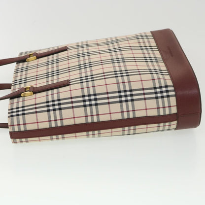 Luxury Burberry Nova Check Tote Bag Nylon Beige Auth yk6343