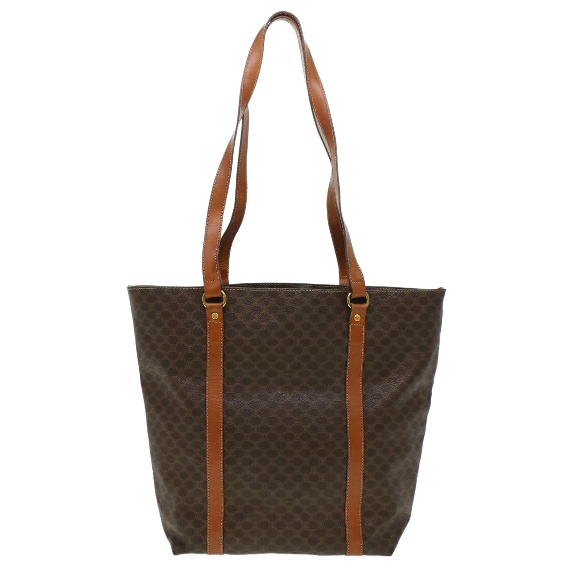 Luxury CELINE Macadam Canvas Tote Bag PVC Leather Brown 6941
