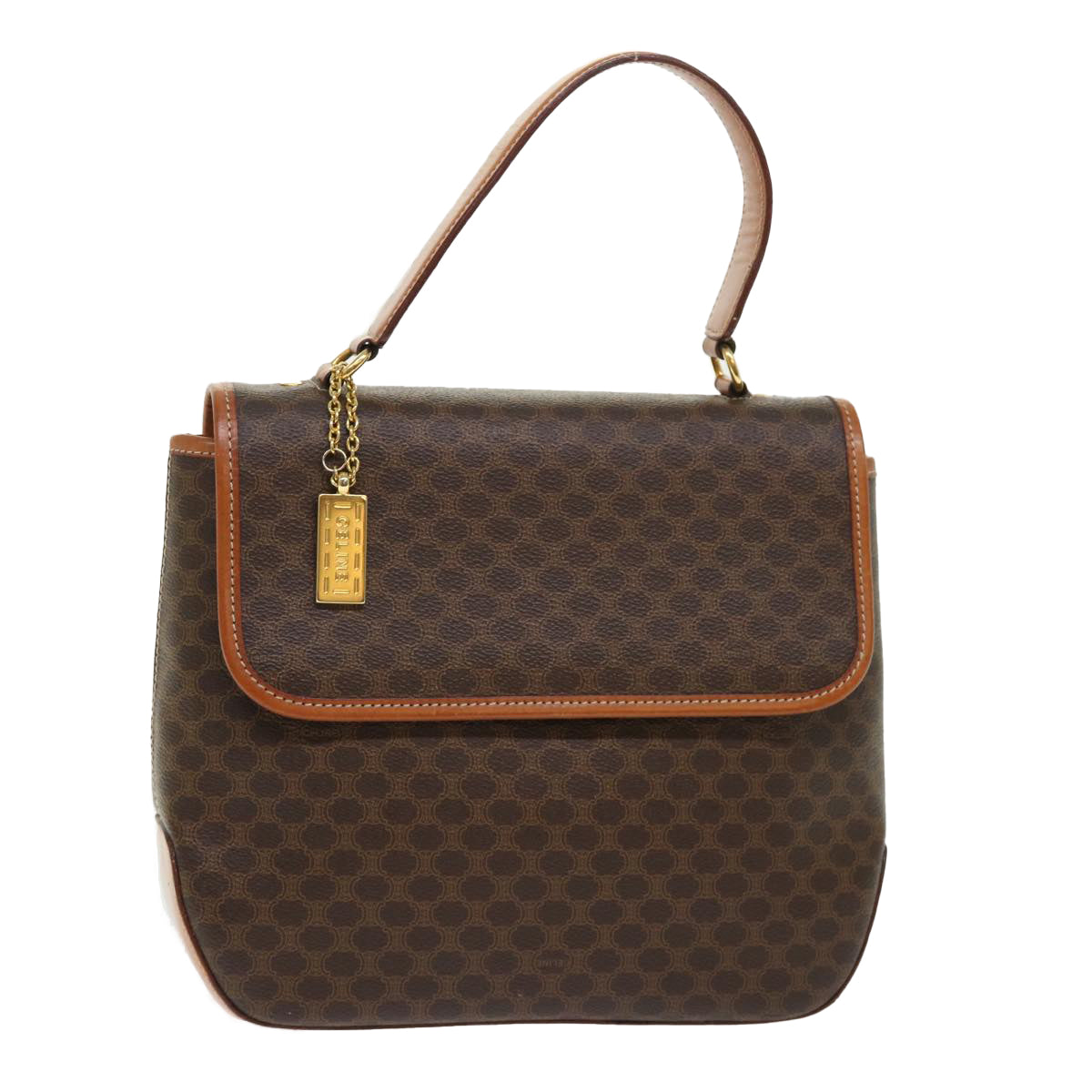 Luxury CELINE Macadam Canvas Hand Bag PVC Leather Brown 7546B