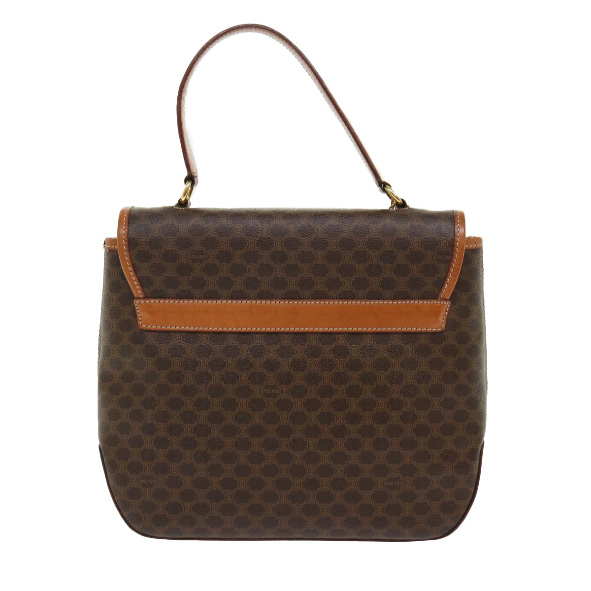 Luxury CELINE Macadam Canvas Hand Bag PVC Leather Brown 7546B