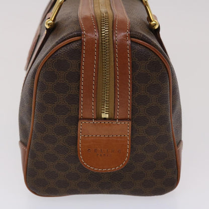 Luxury CELINE Macadam Canvas Boston Bag PVC Leather Brown 7604