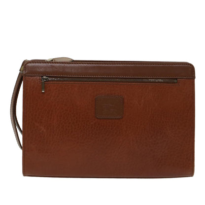 Luxury BurberrySs Clutch Bag Leather Brown Auth yk7778