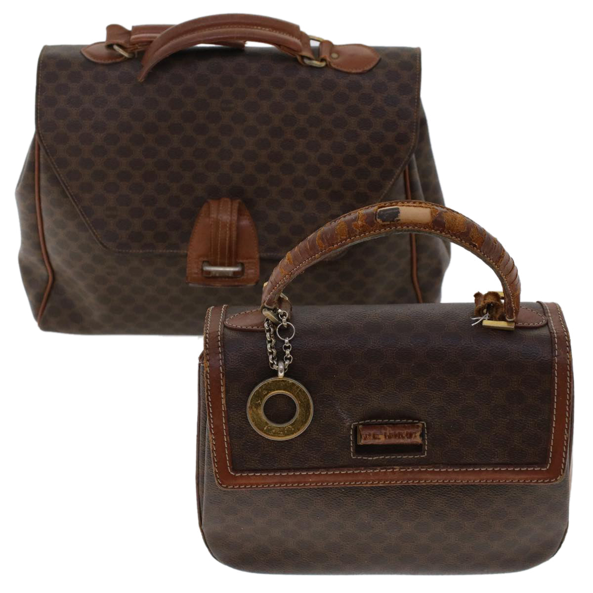 Luxury CELINE Macadam Canvas Hand Bag PVC Leather 2Set Brown 7839B