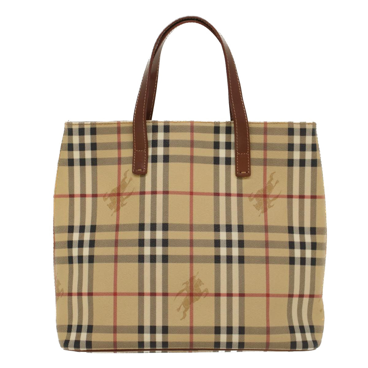Luxury Burberry Nova Check Hand Bag PVC Leather Beige Auth yk8286