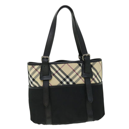 Luxury Burberry Nova Check Tote Bag Nylon Beige Black Auth yk8426
