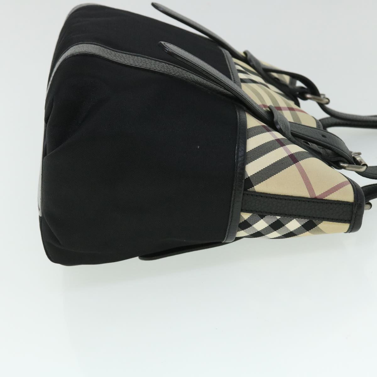 Luxury Burberry Nova Check Tote Bag Nylon Beige Black Auth yk8426