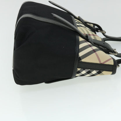 Luxury Burberry Nova Check Tote Bag Nylon Beige Black Auth yk8426