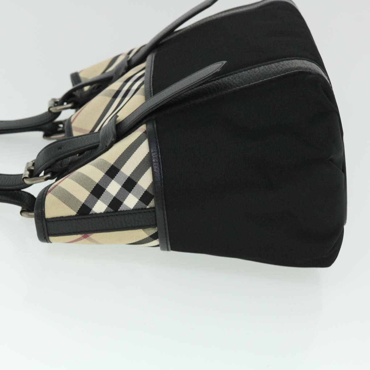 Luxury Burberry Nova Check Tote Bag Nylon Beige Black Auth yk8426