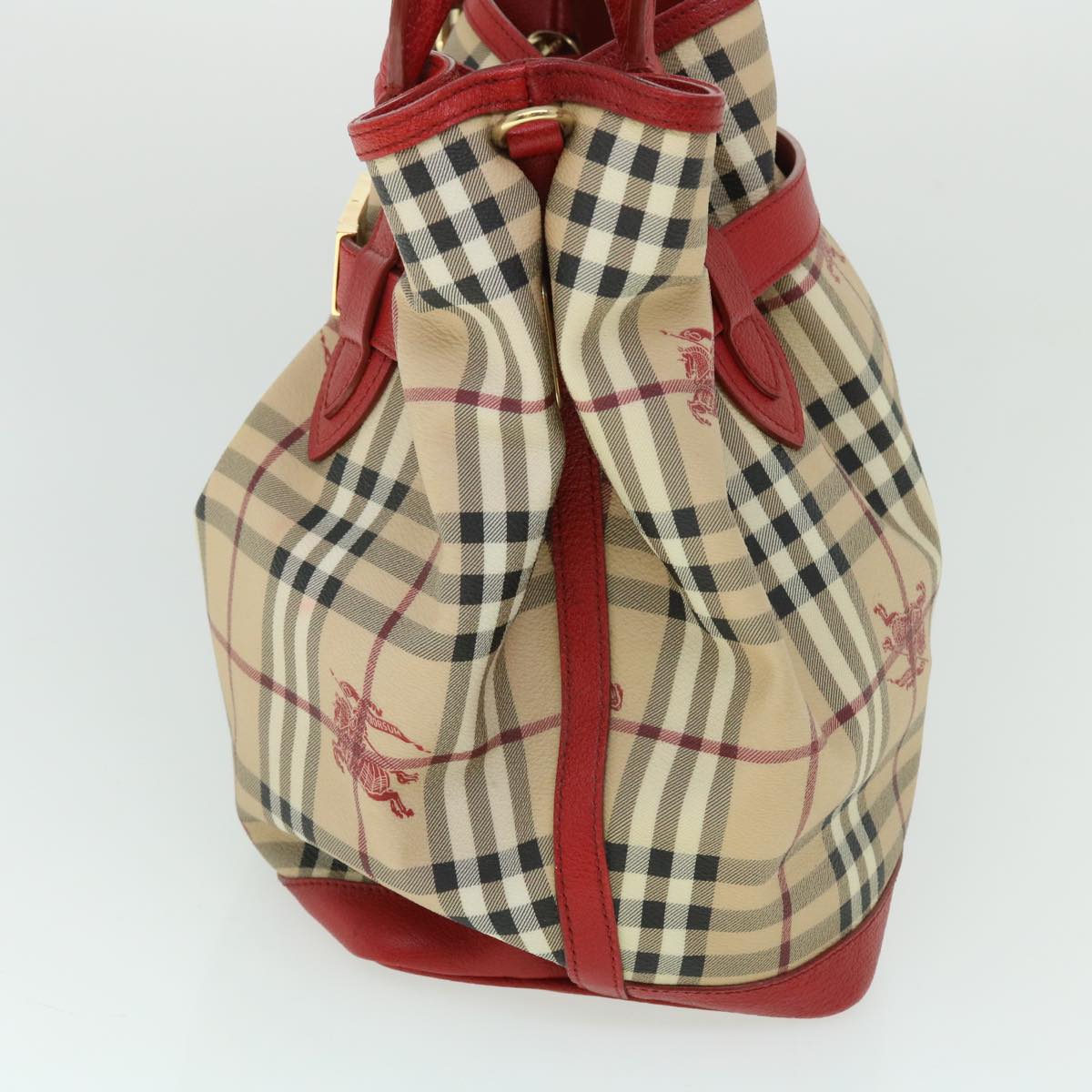 Luxury Burberry Nova Check Tote Bag PVC Leather Beige Red Auth yk8482