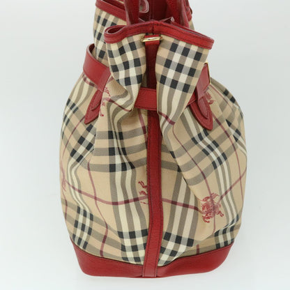Luxury Burberry Nova Check Tote Bag PVC Leather Beige Red Auth yk8482