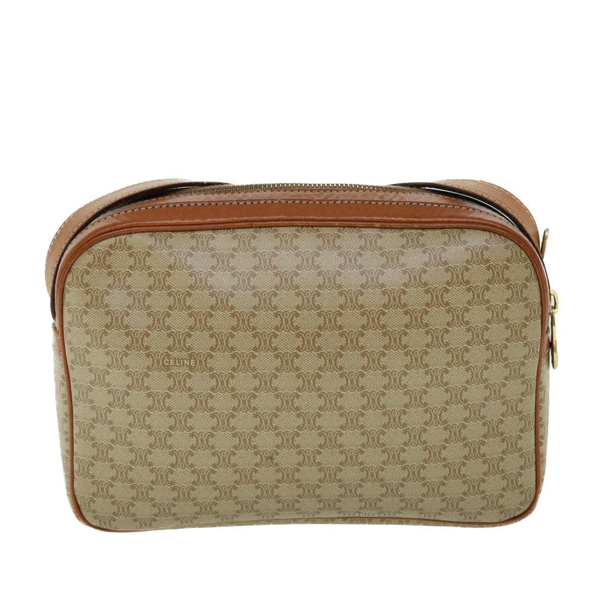 Luxury CELINE Macadam Canvas Shoulder Bag Beige 8593