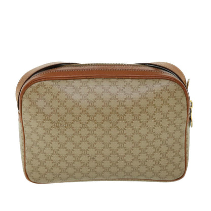 Luxury CELINE Macadam Canvas Shoulder Bag Beige 8593