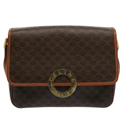 Luxury CELINE Macadam Canvas Shoulder Bag PVC Leather Brown 8696