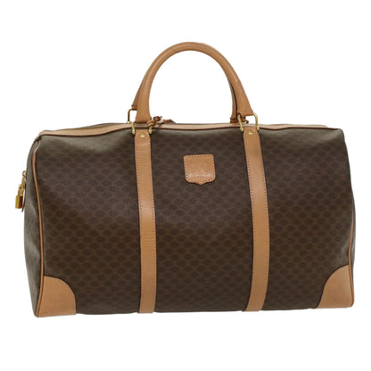 Luxury CELINE Macadam Canvas Boston Bag PVC Leather Brown 8760
