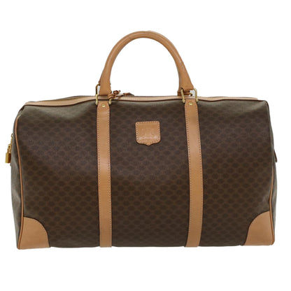 Luxury CELINE Macadam Canvas Boston Bag PVC Leather Brown 8760