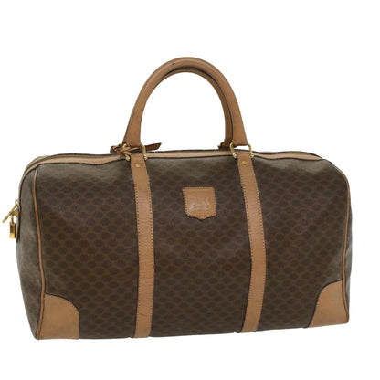 Luxury CELINE Macadam Canvas Boston Bag PVC Leather Brown 8897