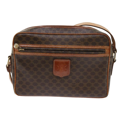 Luxury CELINE Macadam Canvas Shoulder Bag PVC Leather Brown 9063
