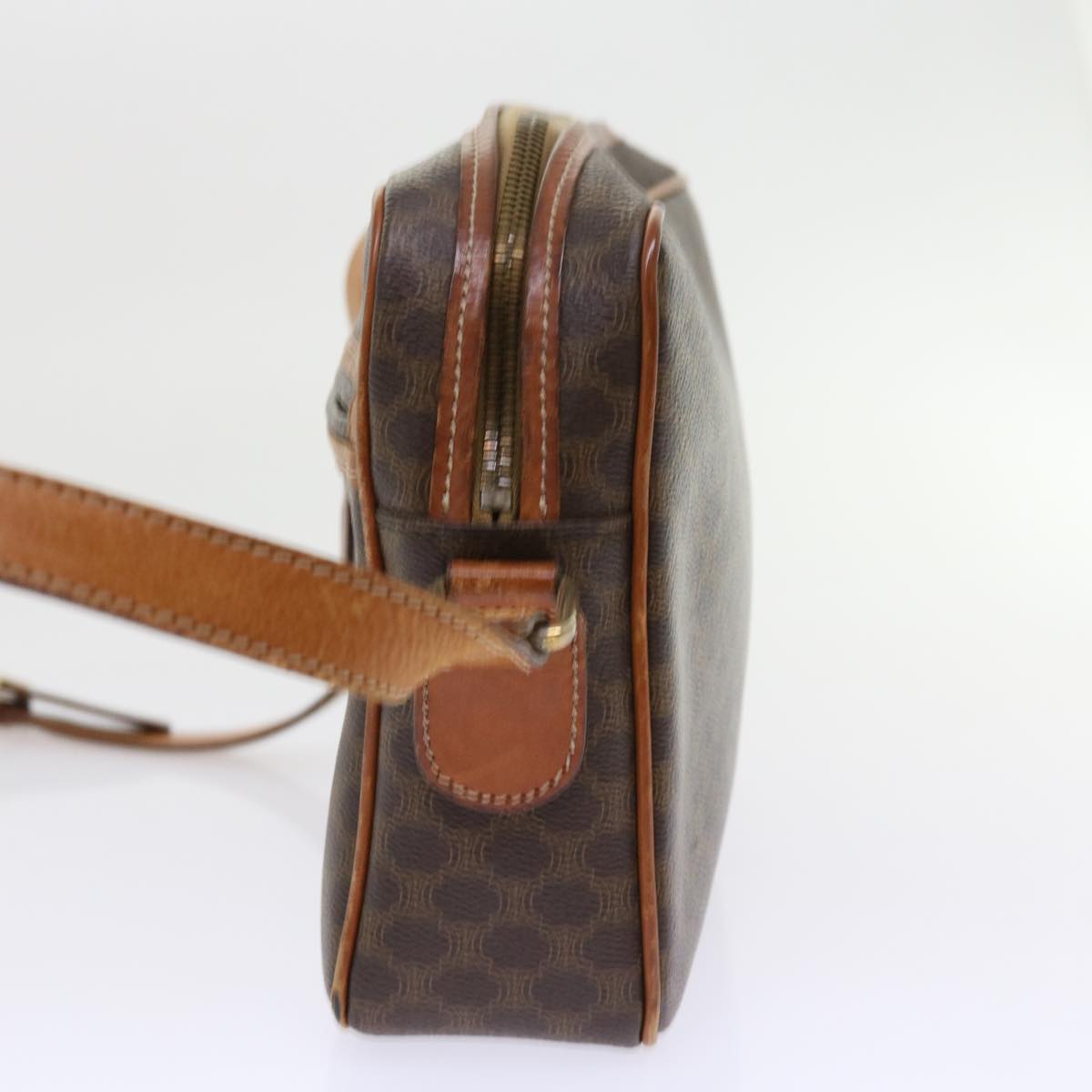 Luxury CELINE Macadam Canvas Shoulder Bag PVC Leather Brown 9063