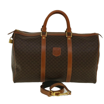 Luxury CELINE Macadam Canvas Boston Bag PVC Leather 2way Brown 9396