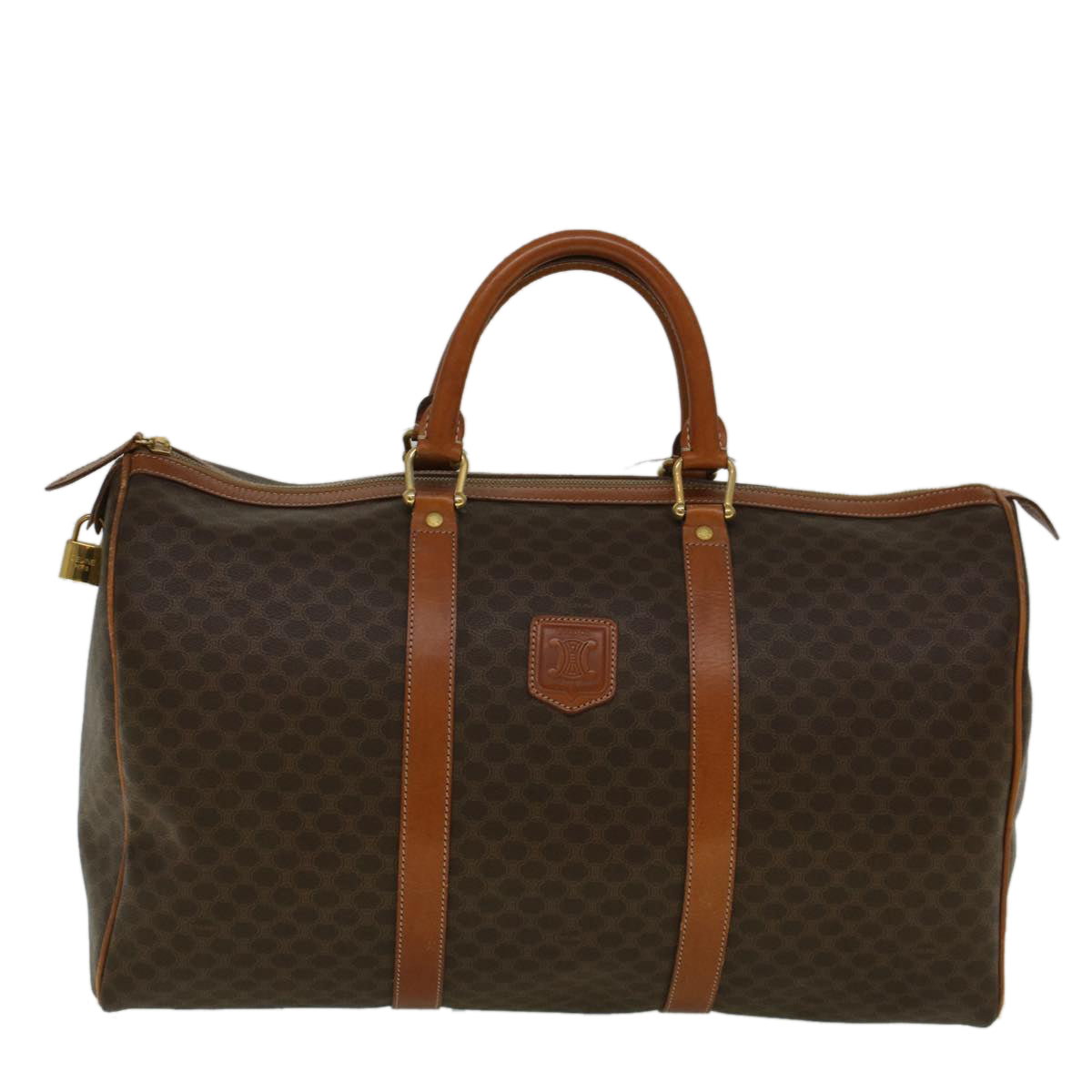 Luxury CELINE Macadam Canvas Boston Bag PVC Leather 2way Brown 9396
