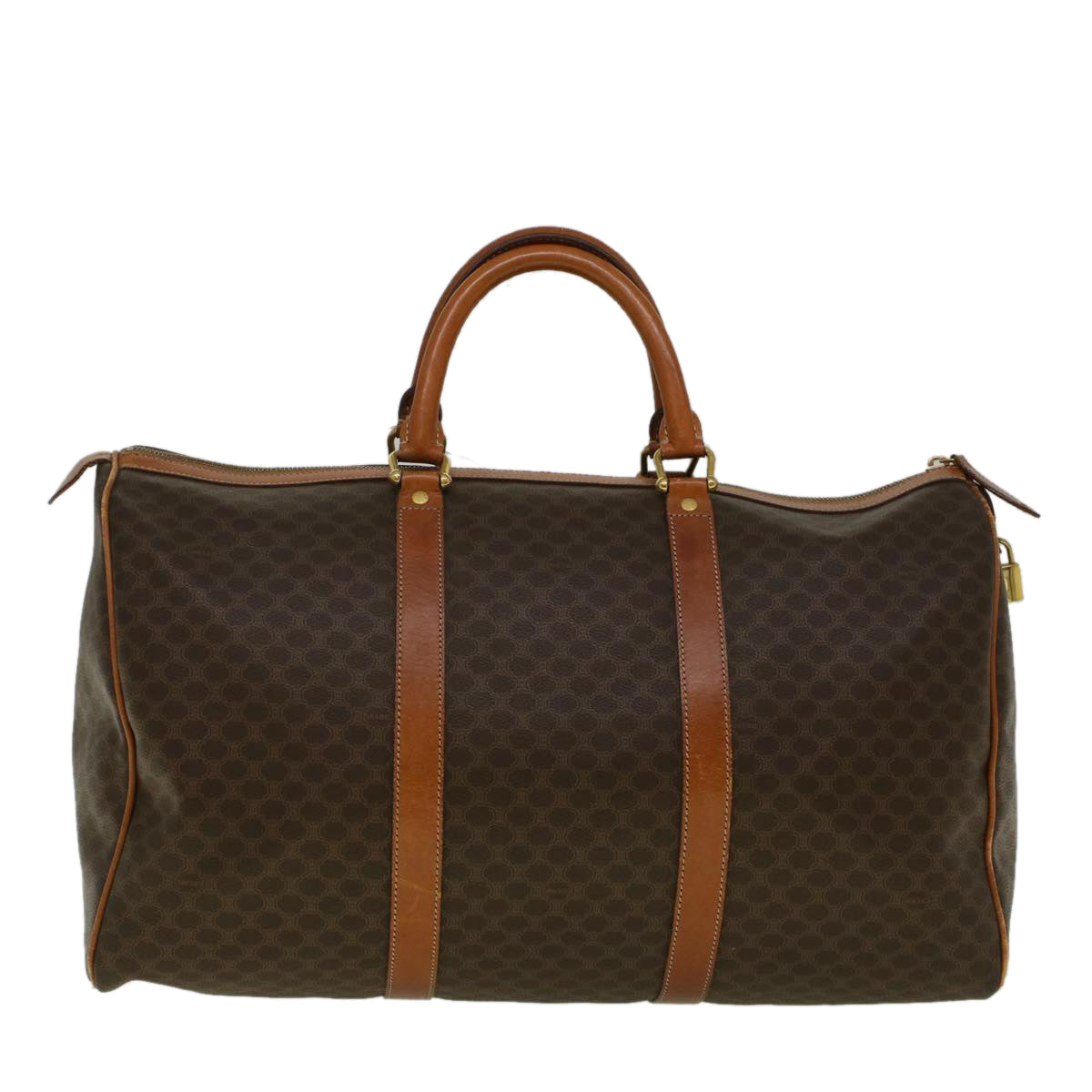 Luxury CELINE Macadam Canvas Boston Bag PVC Leather 2way Brown 9396
