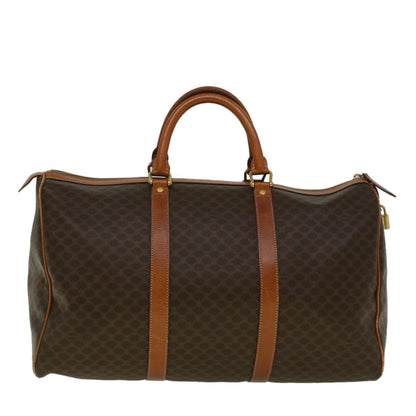 Luxury CELINE Macadam Canvas Boston Bag PVC Leather 2way Brown 9396