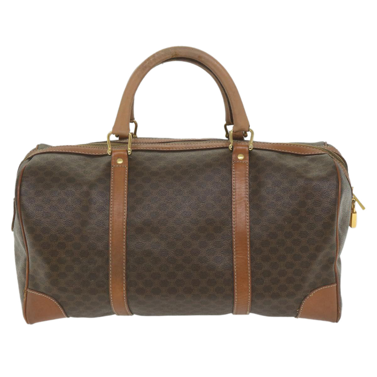 Luxury CELINE Macadam Canvas Boston Bag PVC Leather Brown 9426