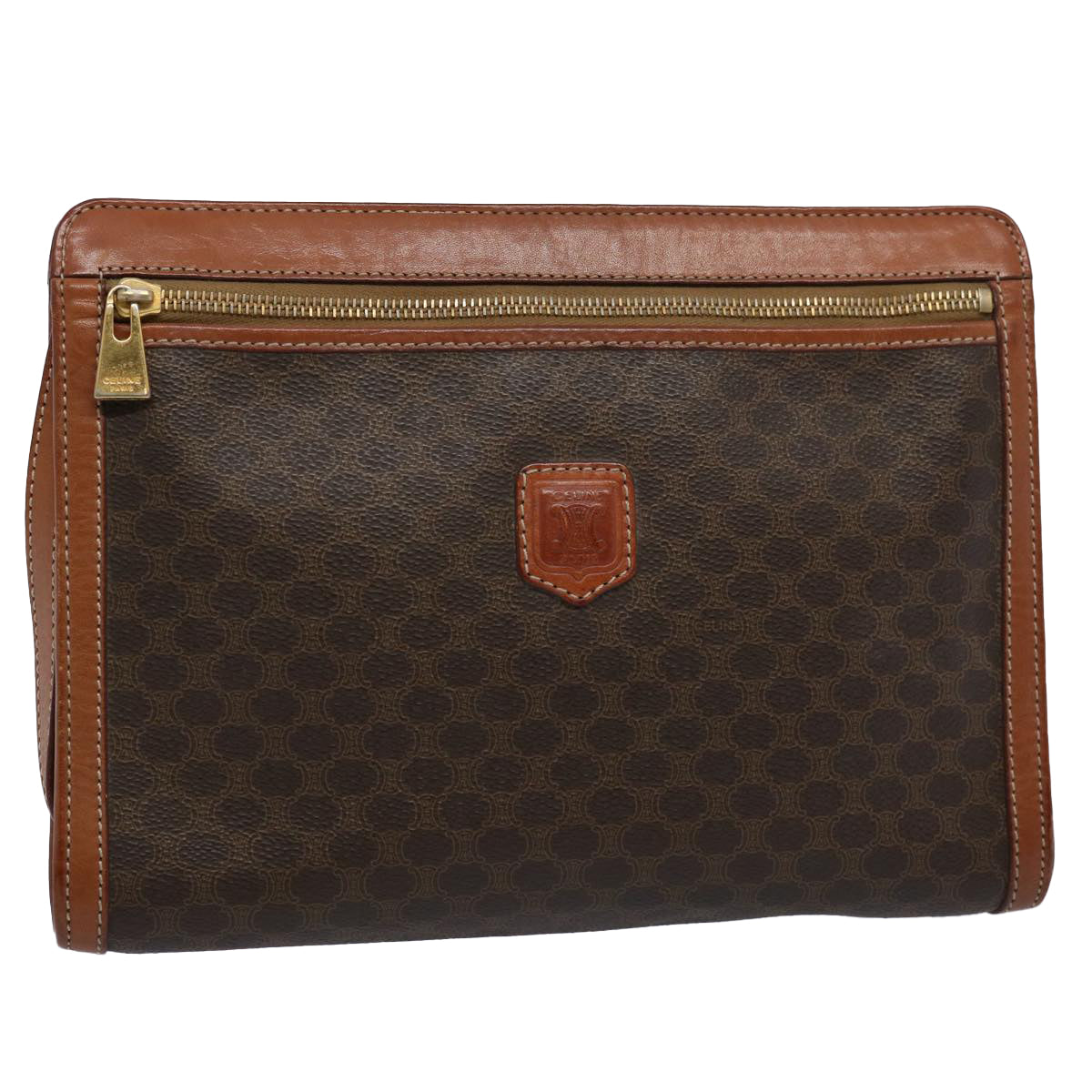 Luxury CELINE Macadam Canvas Clutch Bag PVC Leather Brown 9555