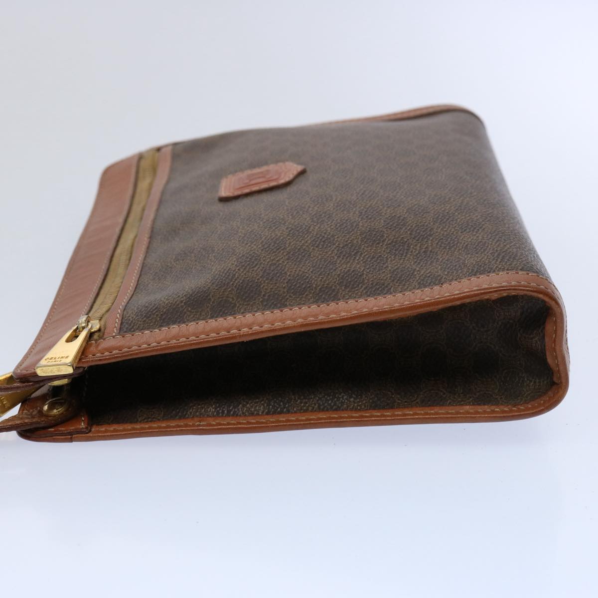 Luxury CELINE Macadam Canvas Clutch Bag PVC Leather Brown 9555