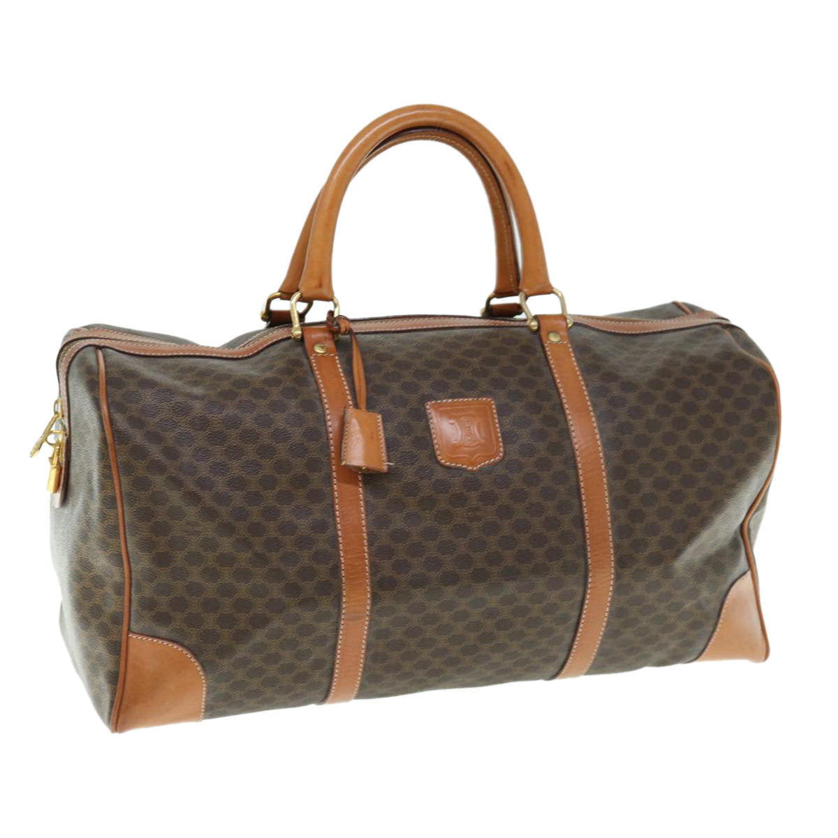 Luxury CELINE Macadam Canvas Boston Bag PVC Leather Brown 9937