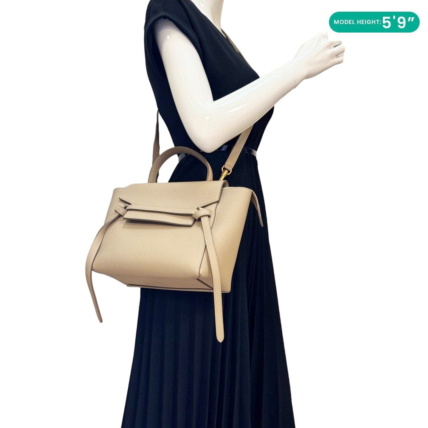 CELINE Nano Belt Grained Leather Shoulder Bag Taupe