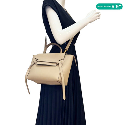 CELINE Nano Belt Grained Leather Shoulder Bag Taupe